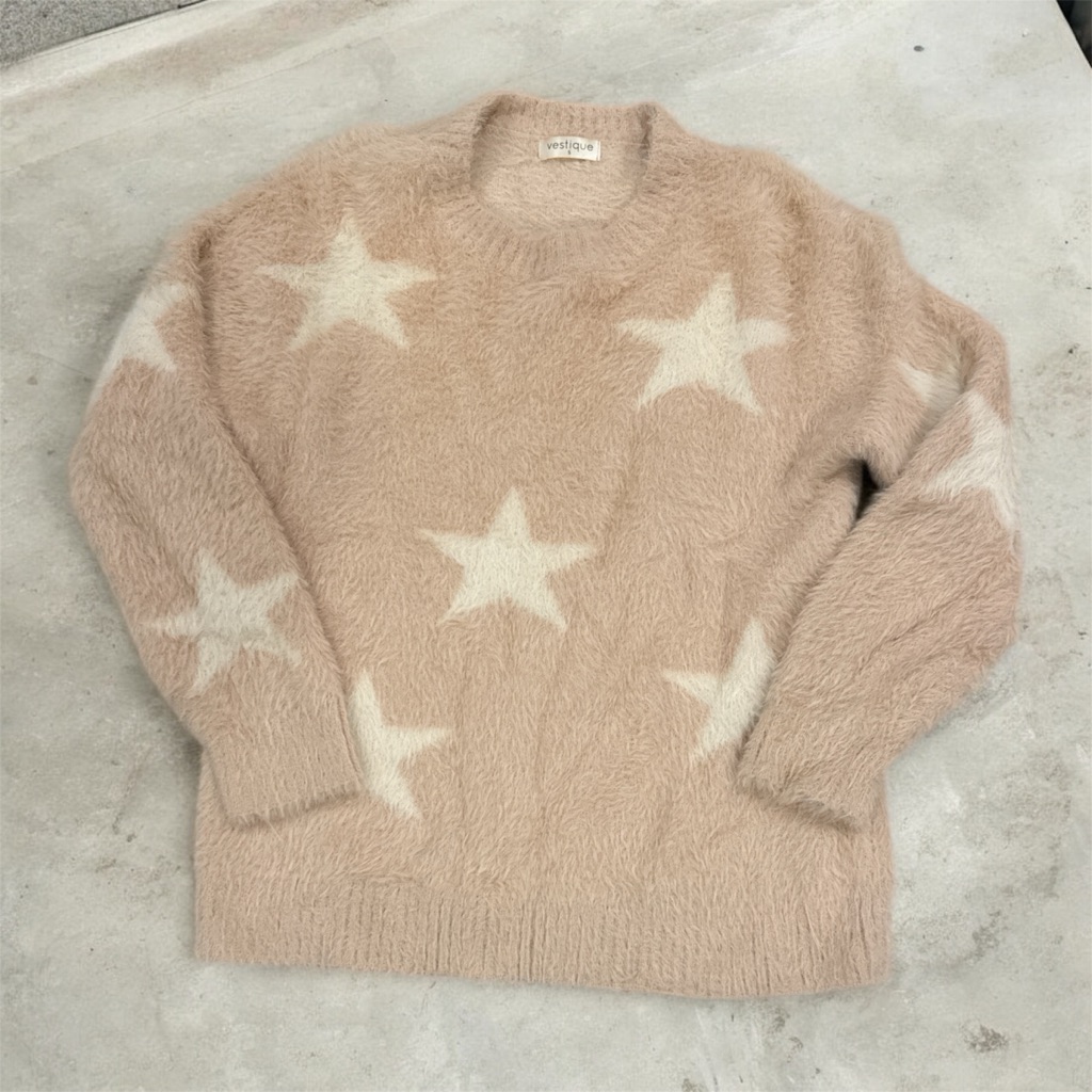 Vestique Women’s Light Pink With White Stars Sweater Size S